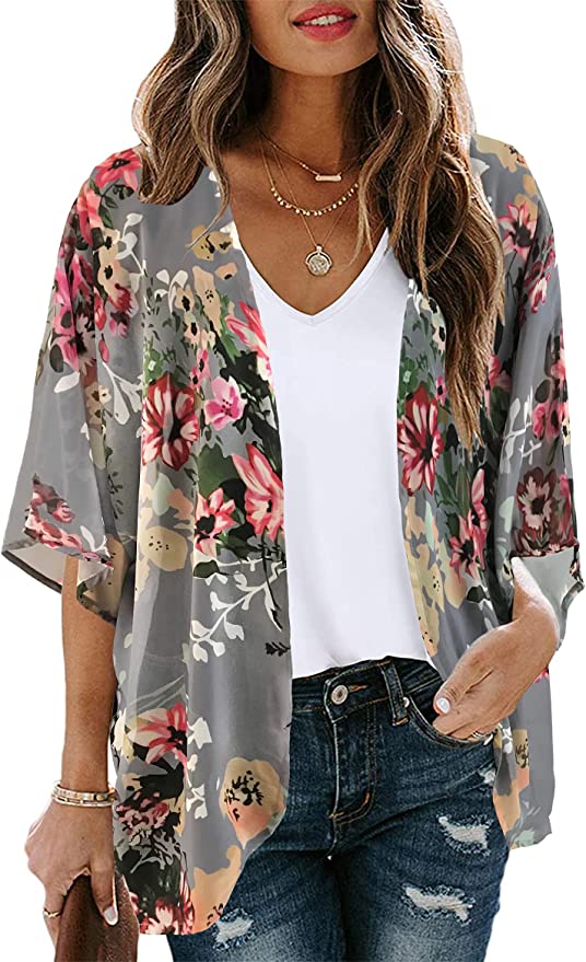 Elevate Your Wardrobe with Our Women’s Floral Sleeve Cardigan in Dark Grey!